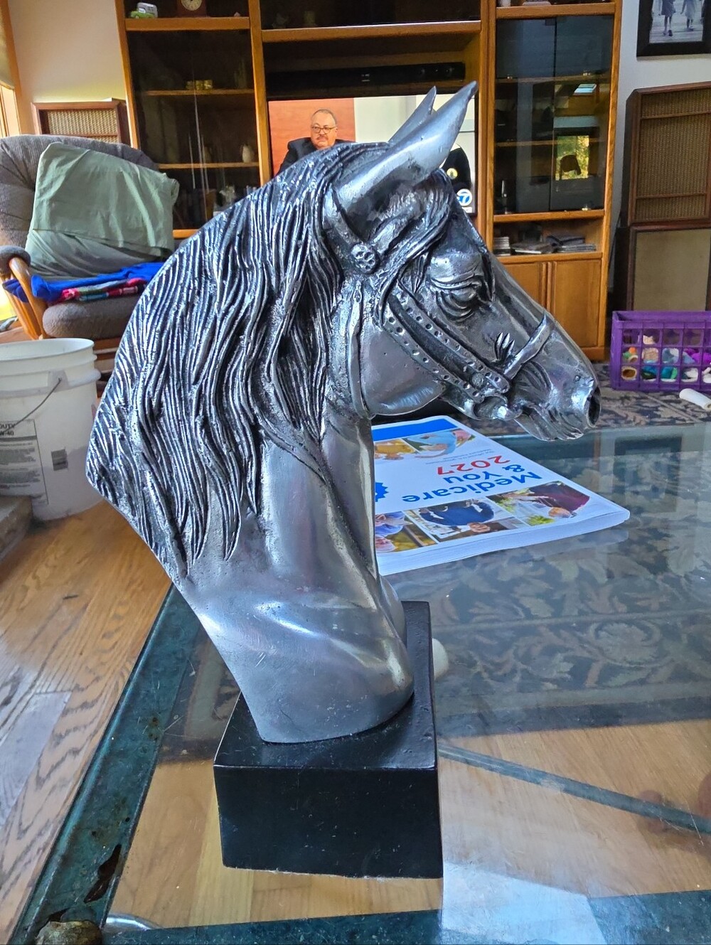 Silver Metal Horse Head Bust 9.5" Tall Equestrian